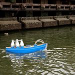 The Newtown Creek Armada's boat "The Digester" exploring the water. The public can pilot this boat during "Gowanus Voyage"